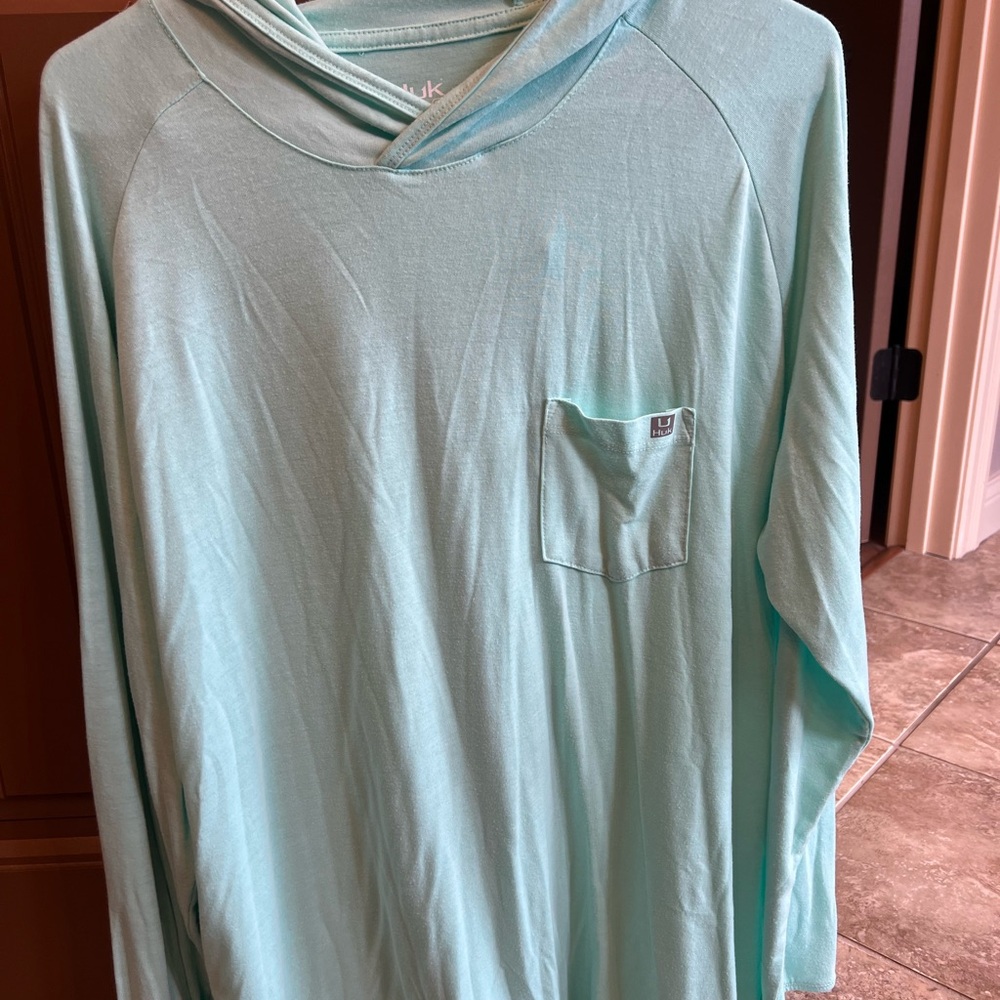 Light Blue Hooded Long Sleeve Shirt